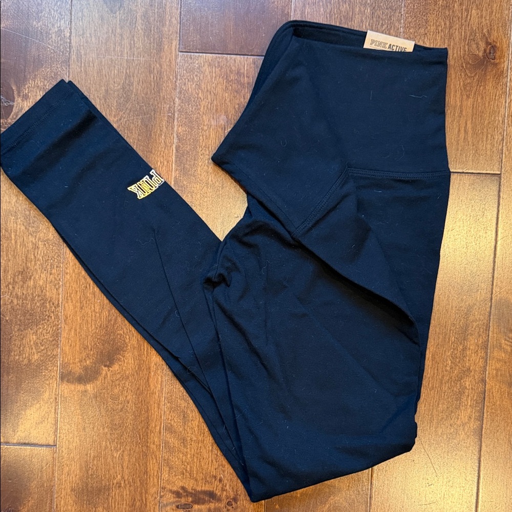 PINK Victoria's Secret Black Leggings with Gold Logo Accent